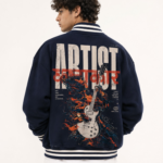 PRAKAND Unisex Nevy Blue Varsity Jacket | Artist Graphic Print Premium Jacket